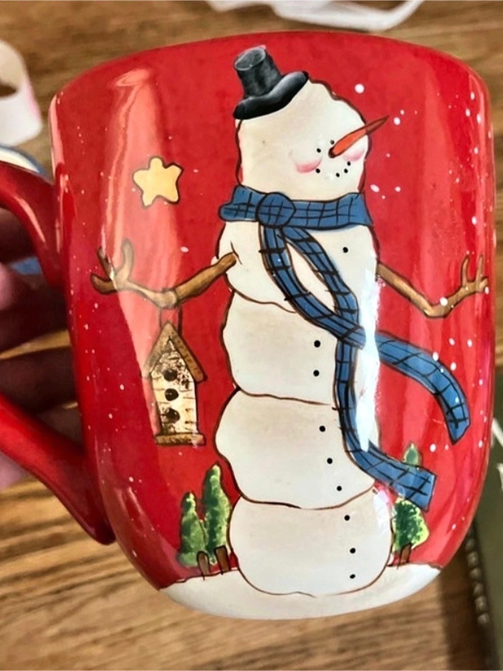Certified International Hilltop Snowman Coffee Mug by Janet Wecker-Frisch Red &